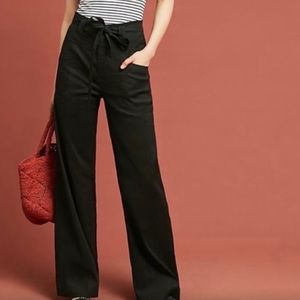 💣 Anthropologie Linen Blend Black Wide Leg Pants
